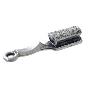 Silver Metal Charm Hair Brush Hairdresser Salon Theme 3D Pendant